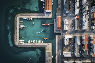 Aerial view of an idyllic harbor landscape with sailboats and yachts, AI generated