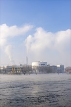 BASF plant site on the banks of the Rhine, chemical company, foggy mood, Ludwigshafen,