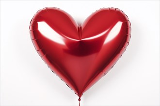 Red heart shaped foil balloon on white background. KI generiert, generiert, AI generated