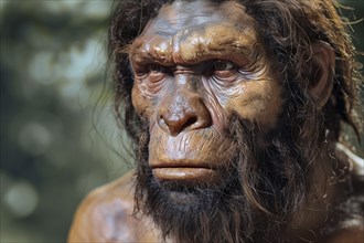 Face of Neanderthal man. KI generiert, generiert, AI generated