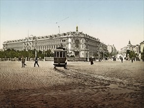 Madrid. Banco de Espana, Spain, around 1890, Historical, digitally restored reproduction from a