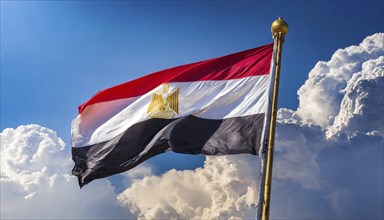 Flags, the national flag of Egypt flutters in the wind