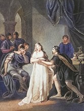 Illustration for the theatre play Vortigern and Rowena, Historical, digitally restored reproduction