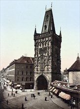 The Prague Powder Tower, a 65 metre high gate tower on Republic Square in Prague, Czech Republic,