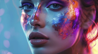 Close-up of glamorous model with bold makeup on the face, AI generated