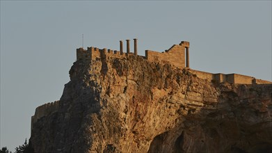 Early morning light, Acropolis of Lindos, Temple of Athena Lindia, Lindos, Rhodes, Dodecanese,