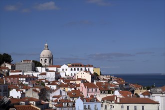 View from the viewpoint Miradouro de Santa Luzia, church Igreja Santa Engrácia, city view, Alfama,