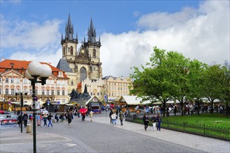 Mother of God before Tyn Church during a popular festival, Old Town Square, Prague, Bohemia, Czech