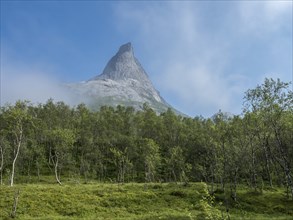 Mt. Stetind, famous norwegian mountain, seen from hiking path up to the top, northern Norway