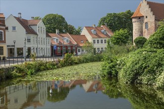 Houses at a castle in the old town of Nyborg, Funen, Fyn, Fyn Island, Denmark, Scandinavia, Europe