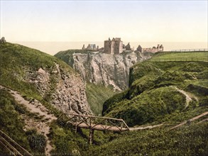 Dunnottar Castle, fort on the shelving slope, a castle ruin in Aberdeenshire, Scotland, Historical,