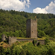 The ruins of the archdiocesan-Trierian upper castle of Manderscheid, Southern Eifel, Eifel,