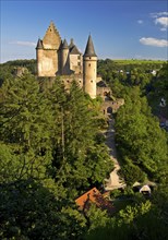 Vianden Castle, the hilltop castle towers above the town, Vianden, Grand Duchy of Luxembourg