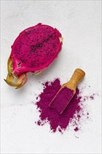 Pitaya powder, dragon fruit, freeze-dried powder, top view, no people