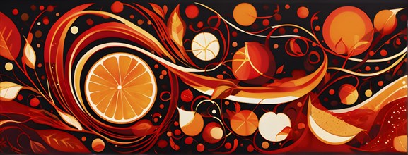 Abstract composition representing the warmth of holiday gatherings in warm red and orange colors,