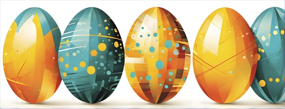 Abstract Easter egg design with geometric patterns, bold colors, and a mix of textures, creating a