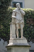 Statue of the Italian poet Torquato Tasso, 1544, 1595, in his birthplace Sorrento, Campania, Italy,