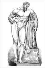 Carnesian Hercules, demigod from Greece, after a statue from Naples, illustration from 1880,