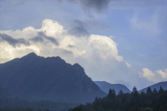 Spring clouds towering over a mountain, Tramonti di Sopra, Province of Pordenone, Italy, Europe