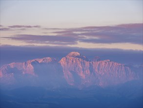 Catinaccio group in the first sunlight, Val Gardena, Dolomites, South Tyrol, Italy, Europe