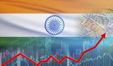 Growth of India economy on the financial graph. India financial growth concept, economic recovery