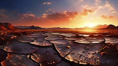 Aerial perspective of a salt and clay pan revealing the intricate patterns of its broken surface,