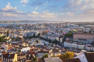 View of Lisbon famous view from Miradouro da Senhora do Monte tourist viewpoint of Alfama and