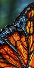 Vibrant butterfly wing with iridescent scales and network of veins, AI generated