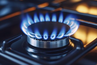 Gas oven burning with large blue flames. Generative Ai, AI generated