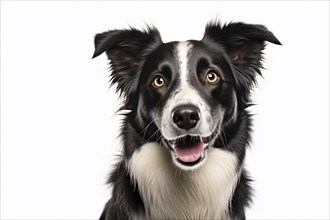 Portrait of Border Collie dog on white background. KI generiert, generiert AI generated