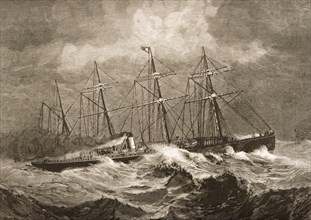 The 3867 tonne steamship Celtic crossing the Atlantic in the winter of the 1870s. From American