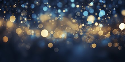 Abstract blue background with golden bokeh lights. KI generiert, generiert, AI generated