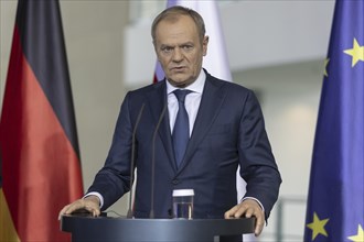 Donald Tusk, Prime Minister of Poland, recorded during a press conference at the Federal