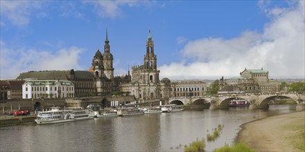 Historic center viewed from the Elbe with the Cathedral of the Holy Trinity, the Semperoper and the