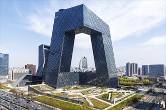 Beijing central business district CBD skyline with the headquarters of Chinese television CCTV in