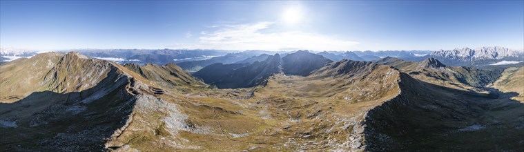 Alpine panorama, aerial view, Carnic High Trail, Carnic main ridge, Carnic Alps, Carinthia,