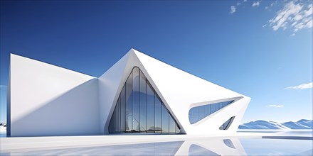 3d render of a futuristic white minimalist architecture with geometric shapes in surreal backdrop,