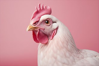 Portrait of chicken on pink studio background. KI generiert, generiert, AI generated