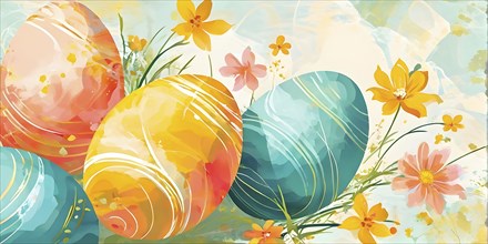 Abstract illustration of Easter with swirling pastel colors, resembling the soft hues of painted