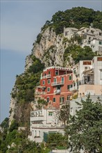 Houses up the mountain in Capri town, Capri island, Campania, Italy, Europe