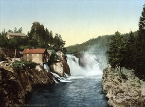 Tinnfossen waterfall in Notodden, Telemark, Norway, around 1895, Historical, digitally restored