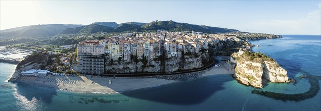 Panorama of Tropea from a drone, Tyrrhenian Sea, Calabria, Italy, Europe