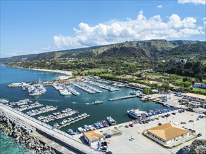 Port and Marina in Tropea from a drone, Tyrrhenian Sea, Calabria, Italy, Europe