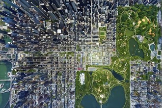 Aerial view of the abstract geometric patterns emphasizing an urban landscape of a mega city, AI