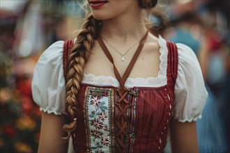 Young woman with plaited hair in street festival. Generative Ai, AI generated