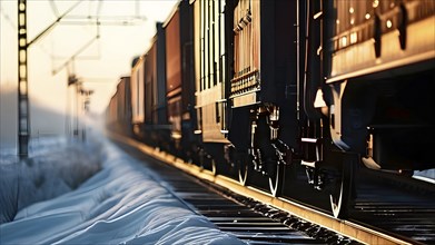 Close up of a modern freight train with reflective metallic surfaces, AI generated