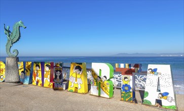 Puerto Vallarta, Mexico-20 April, 2020: Famous Puerto Vallarta sea promenade, El Malecon, with