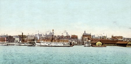 Toronto, seen from the Bai, Canada, Historical, digitally restored reproduction from a 19th century