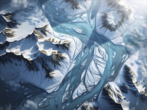 Aerial view of abstract geometric patterns of an glacier landscape, AI generated