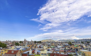 Mexico, panoramic Morelia skyline with colorful streets and colonial houses in historic center,